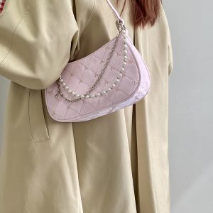 2025 Women's Korean-Style Pink Chain Underarm Crossbody Bag - Small Shoulder Bag with Niche Design