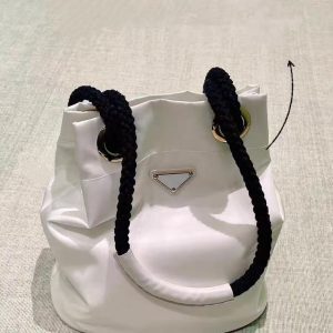 2025 Women's Nylon Mini Bucket Bag with Cotton Rope Handle - Versatile Sports Style Tote for Everyday Fashion