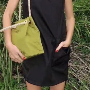 2025 Women's Nylon Mini Bucket Bag with Cotton Rope Handle - Versatile Sports Style Tote for Everyday Fashion