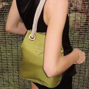 2025 Women's Nylon Mini Bucket Bag with Cotton Rope Handle - Versatile Sports Style Tote for Everyday Fashion
