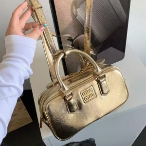 2025 Women's Shiny Metallic Bowling Handbag - Versatile Shoulder Crossbody Boston Bag for Trendy Style