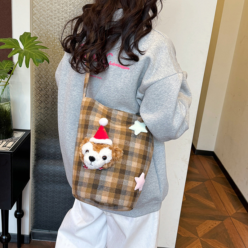 2025 Women’s Spring Summer Woolen Plaid Shoulder Bag - Large Capacity Cute Crossbody for Commuting and Everyday Use