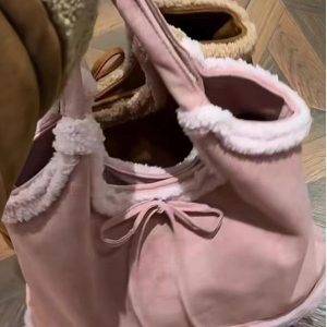2025 Women’s Suede Plush Melard Shoulder Handbag - Autumn Winter Lamb Wool Tote Bucket Bag for Commuting