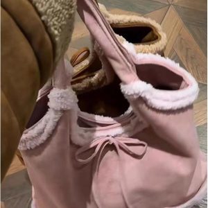 2025 Women’s Suede Plush Melard Shoulder Handbag - Autumn Winter Lamb Wool Tote Bucket Bag for Commuting