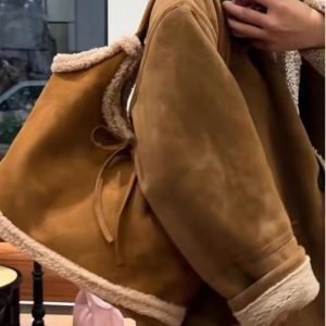 2025 Women’s Suede Plush Melard Shoulder Handbag - Autumn Winter Lamb Wool Tote Bucket Bag for Commuting