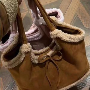 2025 Women’s Suede Plush Melard Shoulder Handbag - Autumn Winter Lamb Wool Tote Bucket Bag for Commuting