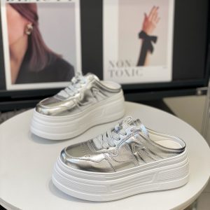6cm Lightweight Height-Increasing Platform Shoes for Women - Summer 2025 Lace-Up Casual Closed-Toe Half Slippers for Short Stature