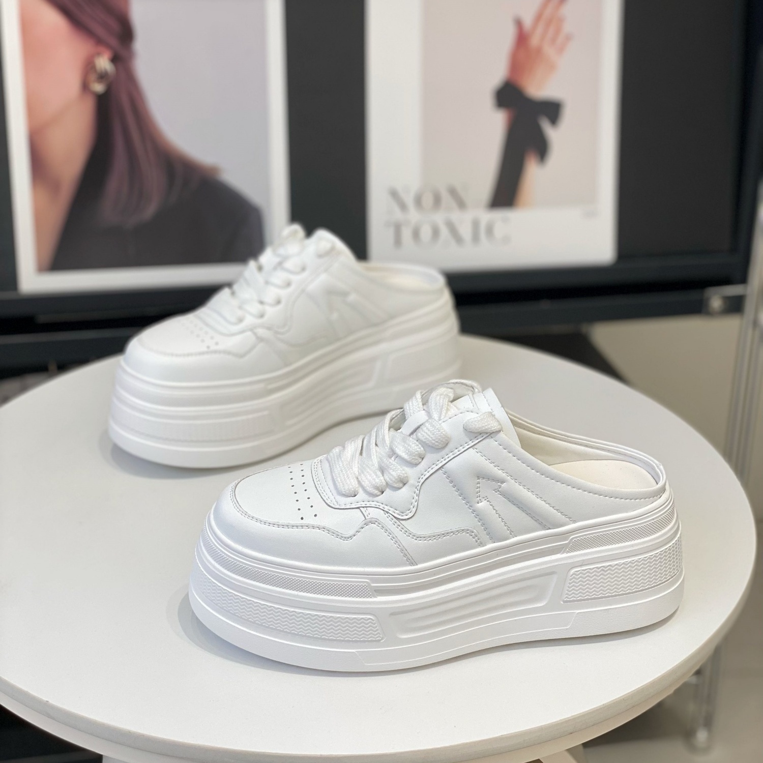 6cm Lightweight Height-Increasing Platform Shoes for Women - Summer 2025 Lace-Up Casual Closed-Toe Half Slippers for Short Stature