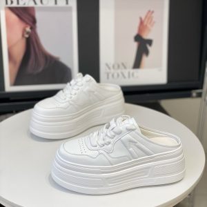 6cm Lightweight Height-Increasing Platform Shoes for Women - Summer 2025 Lace-Up Casual Closed-Toe Half Slippers for Short Stature
