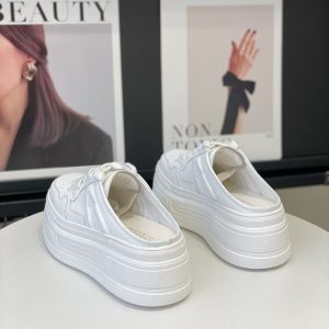 6cm Lightweight Height-Increasing Platform Shoes for Women - Summer 2025 Lace-Up Casual Closed-Toe Half Slippers for Short Stature