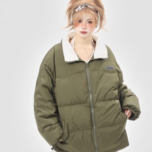 90s Korean Style Lightweight White Duck Down Jacket for Women - Stand Collar Loose Fit Blue Winter Coat 2025