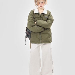 90s Korean Style Lightweight White Duck Down Jacket for Women - Stand Collar Loose Fit Blue Winter Coat 2025