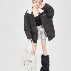 90s Korean Style Lightweight White Duck Down Jacket for Women - Stand Collar Loose Fit Blue Winter Coat 2025