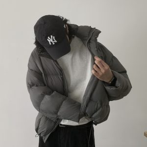 90s Vintage White Duck Down Loose Black Down Jacket for Unisex - Trendy Thick Stand Collar Coat