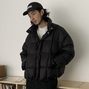 90s Vintage White Duck Down Loose Black Down Jacket for Unisex - Trendy Thick Stand Collar Coat