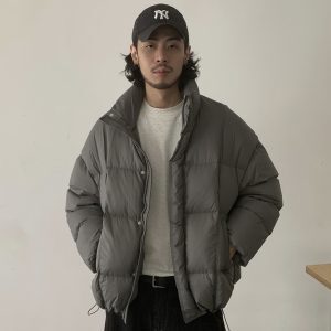 90s Vintage White Duck Down Loose Black Down Jacket for Unisex - Trendy Thick Stand Collar Coat