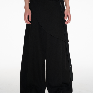 Accordion Pleated Bib Long Pants with Mesh Texture, Fake Two-Piece Design, Straight Loose Fit - Trendy Fashion for Modern Style