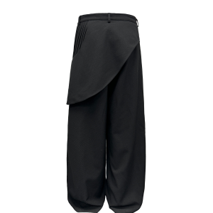 Accordion Pleated Bib Long Pants with Mesh Texture, Fake Two-Piece Design, Straight Loose Fit - Trendy Fashion for Modern Style