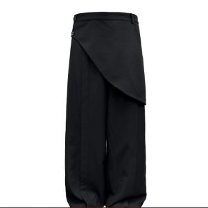 Accordion Pleated Bib Long Pants with Mesh Texture, Fake Two-Piece Design, Straight Loose Fit - Trendy Fashion for Modern Style