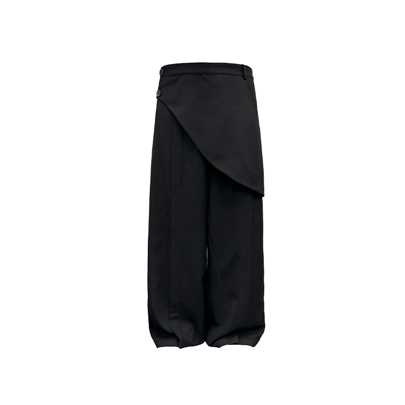 Accordion Pleated Bib Long Pants with Mesh Texture, Fake Two-Piece Design, Straight Loose Fit - Trendy Fashion for Modern Style