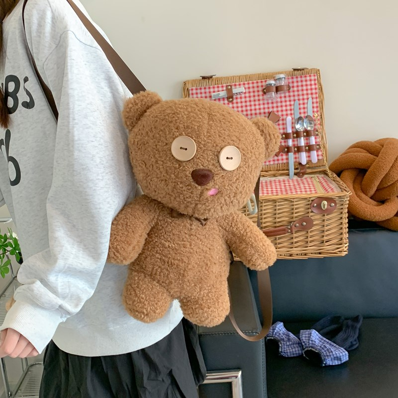 Adorable Cartoon Bear Plush Toy Backpack for Girls - Cute Gift for Birthdays, Perfect for Kids' Travel and Everyday Use