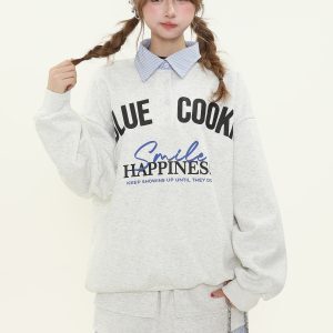 American College Style Letter Print Polo Collar Sweatshirt and Short Skirt Two-Piece Set for Women, Spring Autumn Fashion Outfit