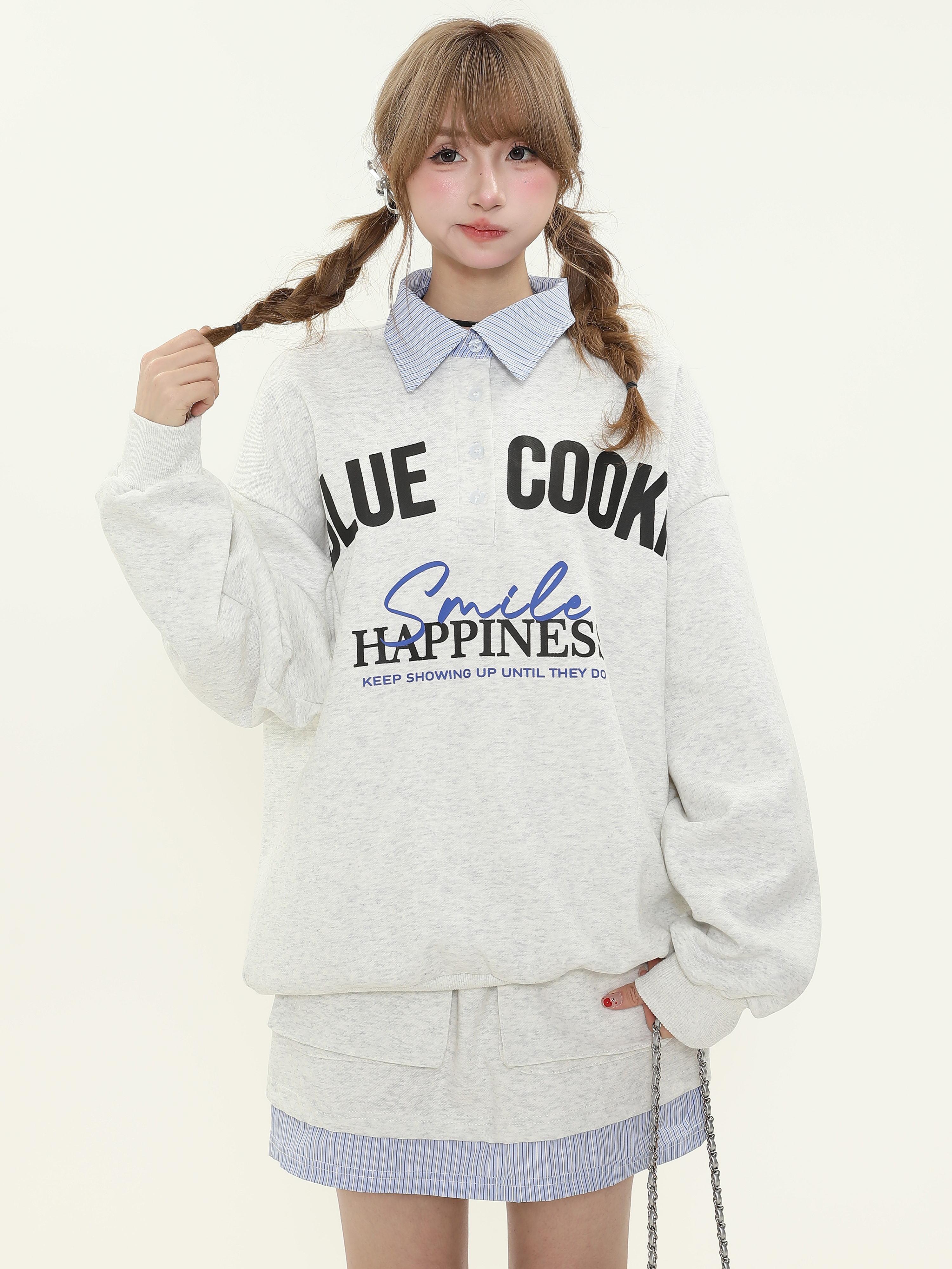 American College Style Letter Print Polo Collar Sweatshirt and Short Skirt Two-Piece Set for Women, Spring Autumn Fashion Outfit