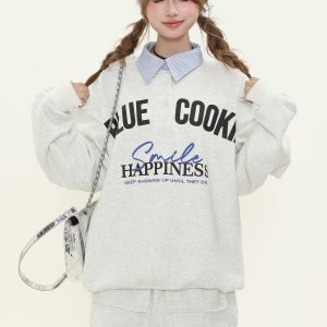 American College Style Letter Print Polo Collar Sweatshirt and Short Skirt Two-Piece Set for Women, Spring Autumn Fashion Outfit