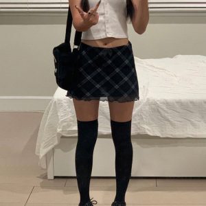American Retro BM Style Patterned Mesh Double-Layer Bow Bodycon Short Skirt for Women - Summer Fashion Statement Piece