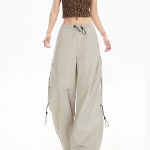 American Retro Brown High-Waisted Slim-Fit Cargo Pants for Women - Loose Casual Wide-Leg Trousers, 2025 Y2K Style