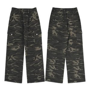 American Retro Camouflage Cargo Pants for Men - Loose Fit, Slightly Flared Straight-Leg, Multi-Pocket Casual Style