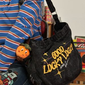 American Retro Denim Crossbody Bag - Large Capacity Commuter Tote for Students - Versatile Spring/Summer Style