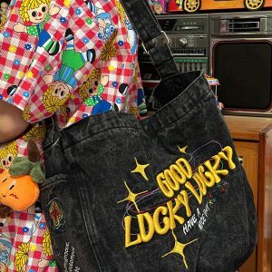 American Retro Denim Crossbody Bag - Large Capacity Commuter Tote for Students - Versatile Spring/Summer Style