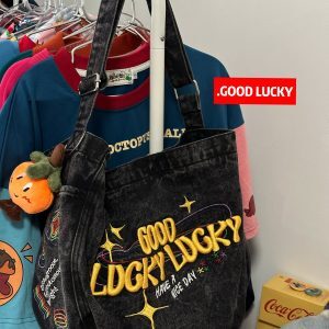 American Retro Denim Crossbody Bag - Large Capacity Commuter Tote for Students - Versatile Spring/Summer Style