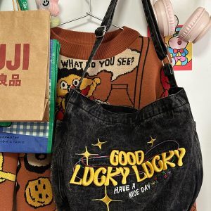 American Retro Denim Crossbody Bag - Large Capacity Commuter Tote for Students - Versatile Spring/Summer Style
