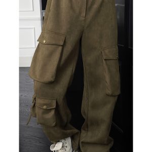 American Retro Dragon Dadao Pocket Design Work Pants - Heavy Street Style Loose Casual Long Pants for Autumn Winter Fashion