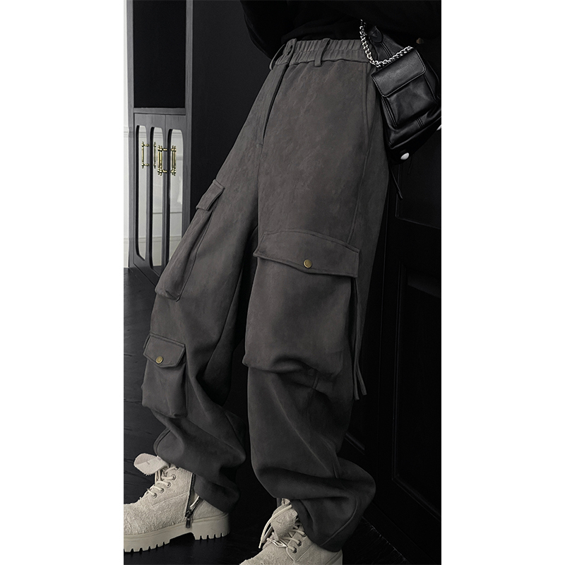 American Retro Dragon Dadao Pocket Design Work Pants - Heavy Street Style Loose Casual Long Pants for Autumn Winter Fashion
