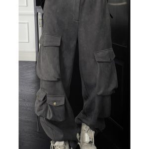 American Retro Dragon Dadao Pocket Design Work Pants - Heavy Street Style Loose Casual Long Pants for Autumn Winter Fashion