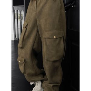 American Retro Dragon Dadao Pocket Design Work Pants - Heavy Street Style Loose Casual Long Pants for Autumn Winter Fashion