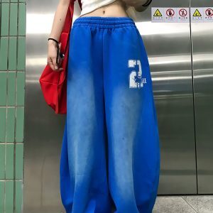 American Retro Gradient Wide-Leg Curved Blade Sweatpants for Men and Women, Casual Floor-Length Pants, Y2K Style