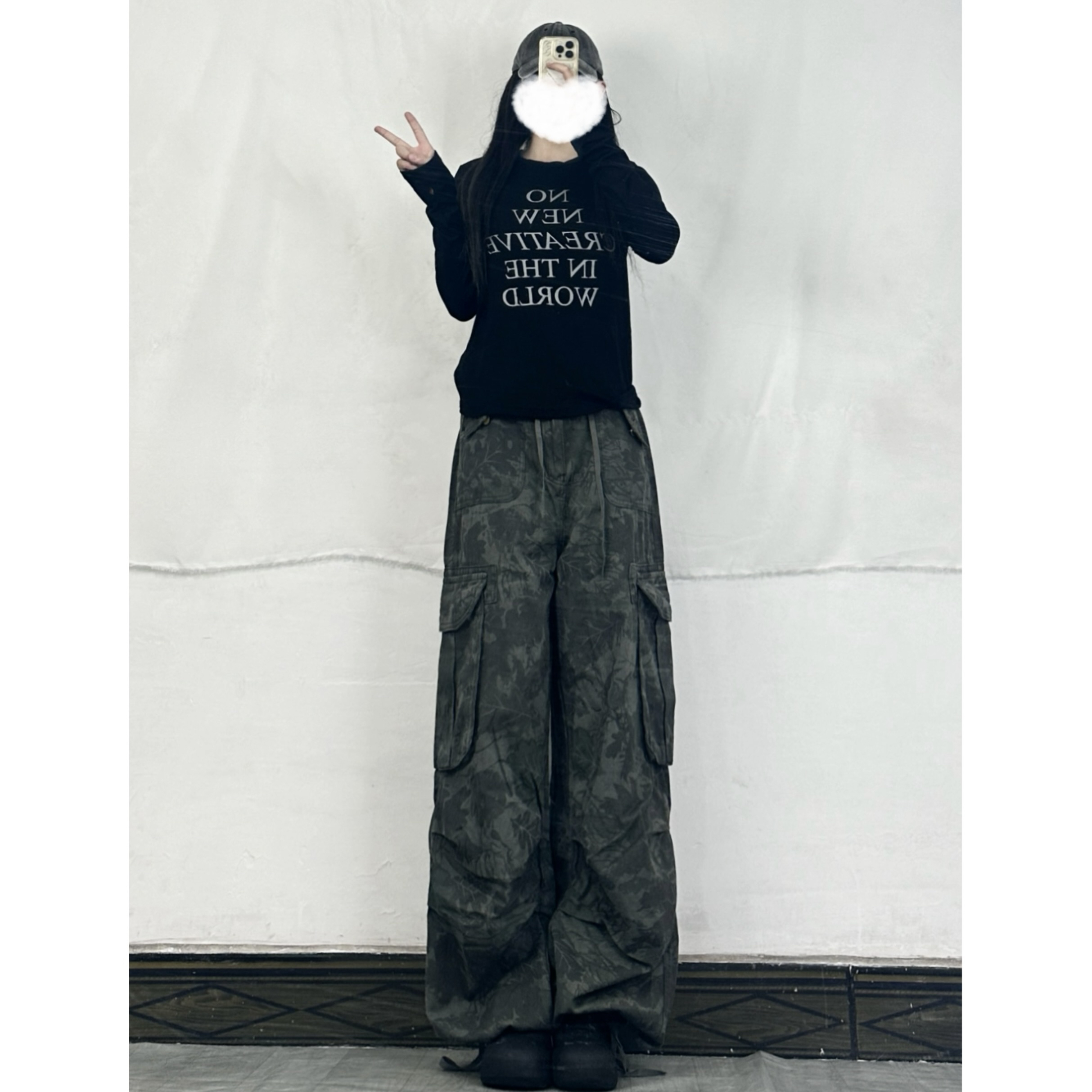 American Retro Hip-Hop Camouflage Multi-Pocket Work Pants for Women with Letter Print Jazz Top – Y2K Style Outfit