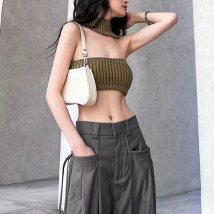 American Retro Lace-Up High-Waisted Casual Pants - Versatile Slim Straight Suit Pants for Dance & Everyday Wear