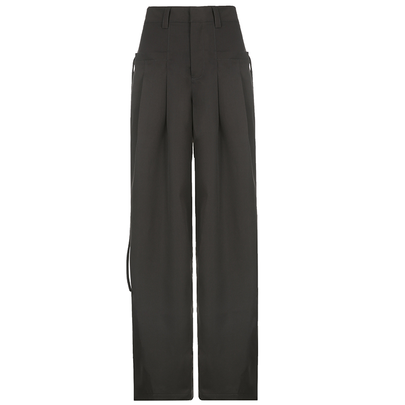 American Retro Lace-Up High-Waisted Casual Pants - Versatile Slim Straight Suit Pants for Dance & Everyday Wear