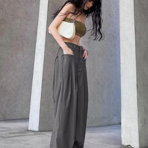 American Retro Lace-Up High-Waisted Casual Pants - Versatile Slim Straight Suit Pants for Dance & Everyday Wear