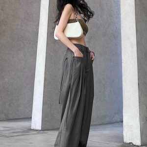 American Retro Lace-Up High-Waisted Casual Pants - Versatile Slim Straight Suit Pants for Dance & Everyday Wear