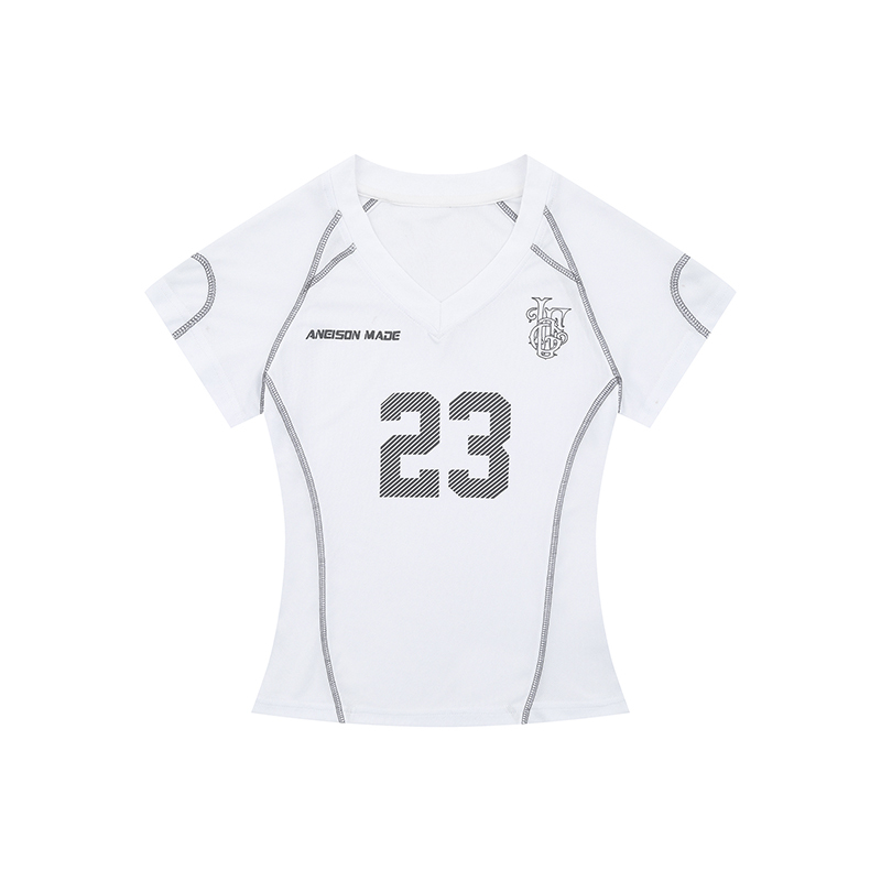 American Retro Shoulder Ball Jersey Short-Sleeve T-Shirt for Women - Slim Fit, Flattering, Versatile Summer Top, Y2K Style