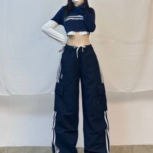 American Retro Side Stripe Cargo Pants - Three-Stripe Tapered Jazz Dance Pants for 90s Y2K Style