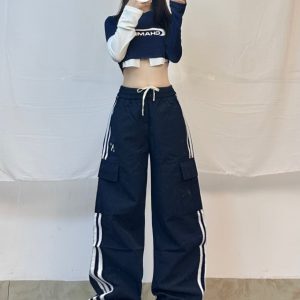 American Retro Side Stripe Cargo Pants - Three-Stripe Tapered Jazz Dance Pants for 90s Y2K Style