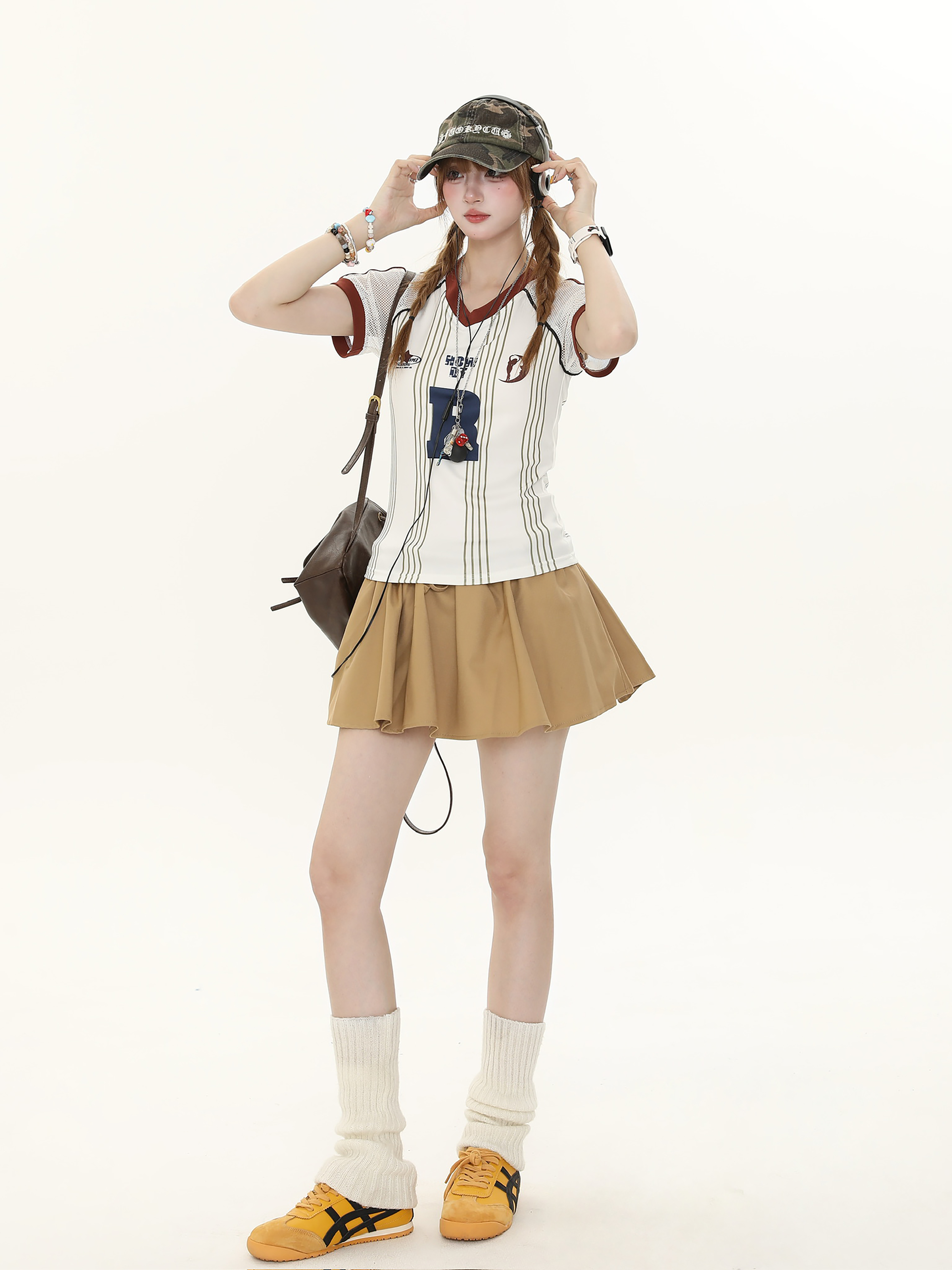 American Retro Slim-Fit Striped Sports Jersey Short-Sleeve T-Shirt for Women - Summer 90s Style