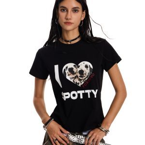 American Retro Small Dog Print Short Sleeve T-Shirt for Men and Women, Summer Loose Fit Slimming Top, Trendy Casual Style